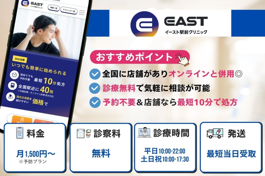 イースト駅前クリニックは予約不要で店舗なら最短10分で処方