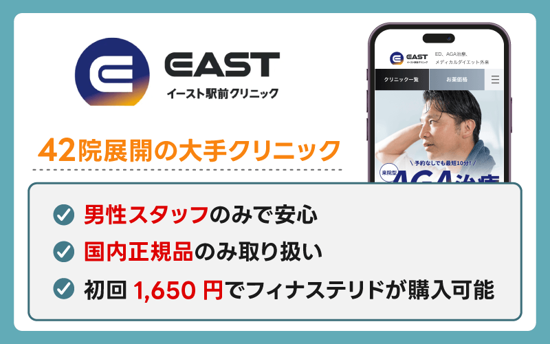 イースト駅前クリニックは初回1650円でフィナステリドが購入可能
