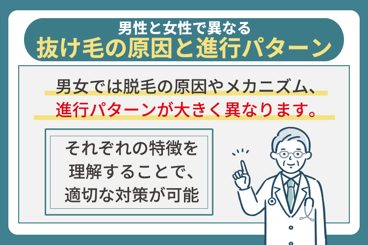 男性と女性で異なる抜け毛の原因と進行パターン