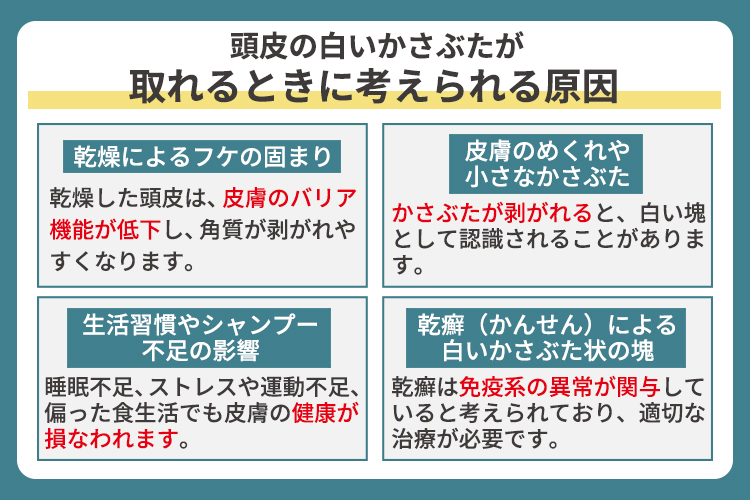頭皮の白いかさぶたが取れるときに考えられる原因