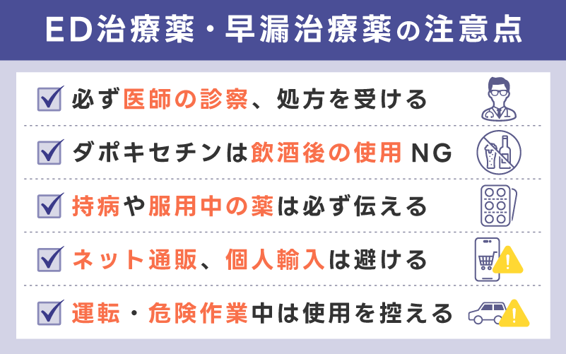 ED治療薬・早漏治療薬を使用する注意点