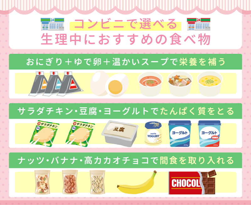 コンビニで選べる生理中におすすめの食べ物