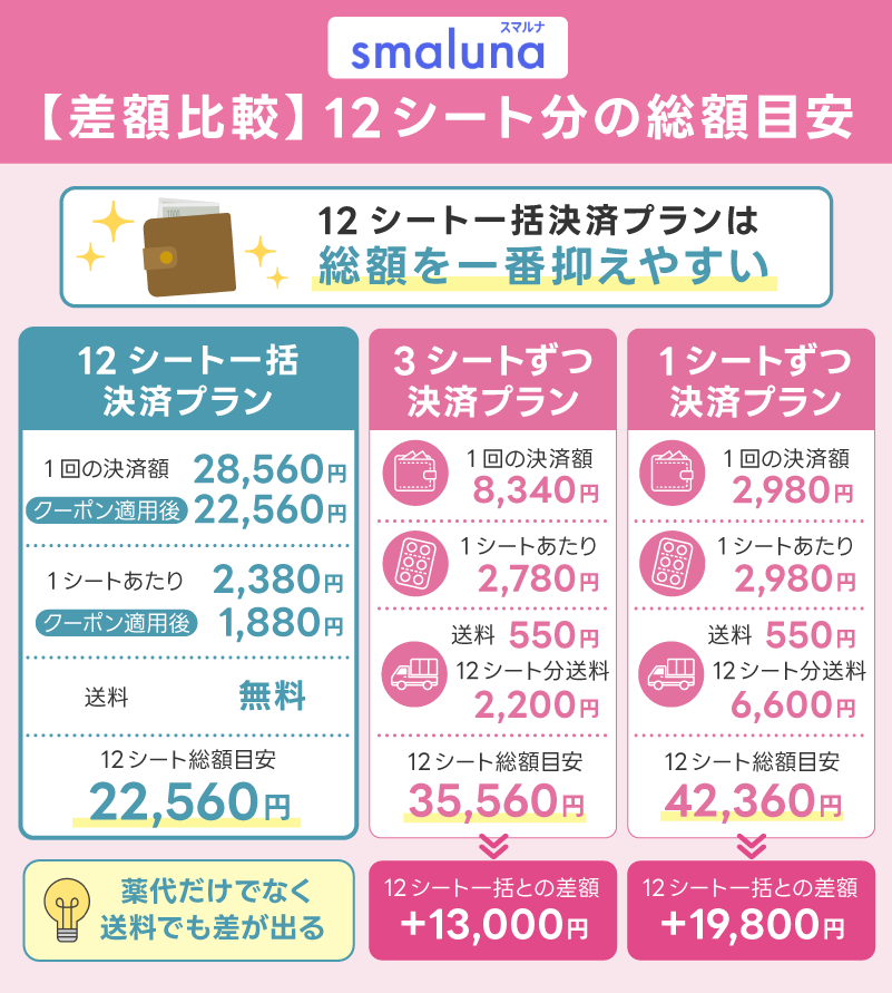 【差額比較】スマルナの12シート一括決済プランは総額を抑えやすい
