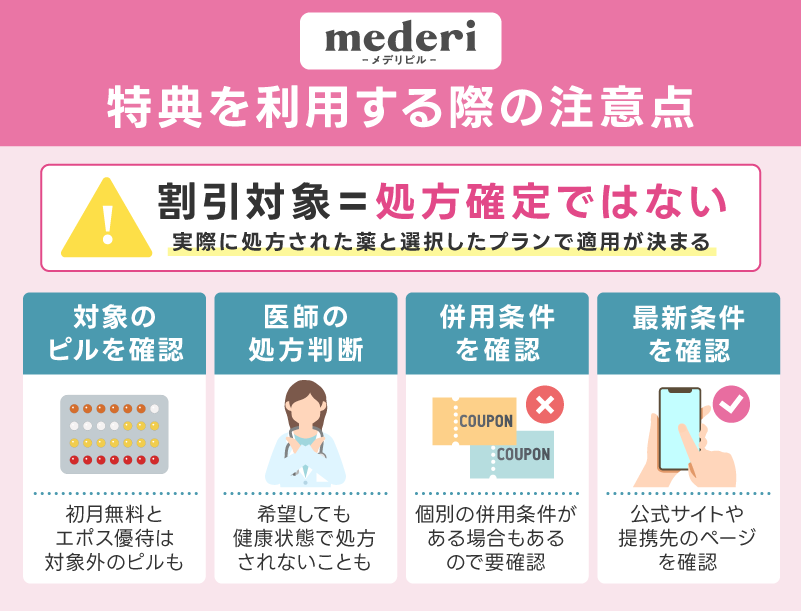 メデリピルのクーポン・初月無料を利用する際の注意点