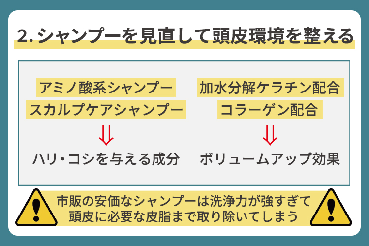 ②シャンプーを見直して頭皮環境を整える