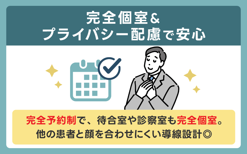 完全個室＆プライバシー配慮で安心