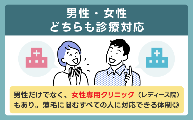 男性・女性どちらも診療対応